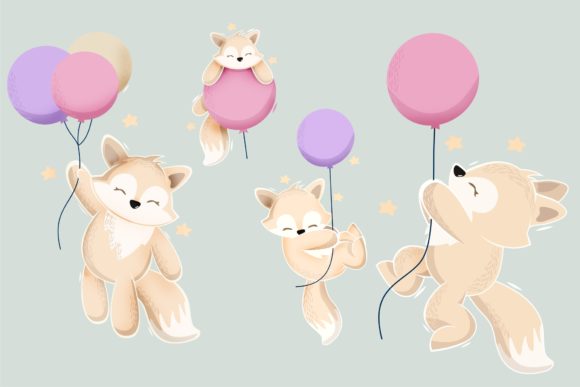 Adorable Charm: The Cute Animal Playing with Baloon Design