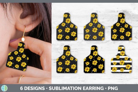 Black Animal Print Cow Tag Earring: Sublimation Design Bundle
