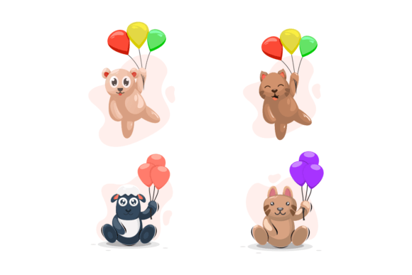 Cute Animal and Ballon Illustration: A Playful Design Asset