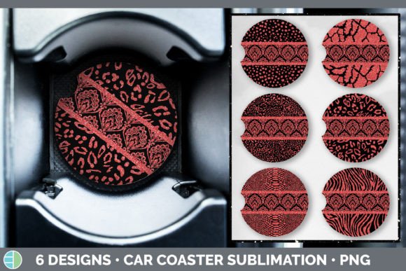 Red Damask Car Coaster | Glitter Animal: Bold Design Asset
