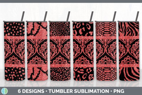 Red Damask Tumbler | Glitter Animal Print: A Bold Sublimation Design Bundle