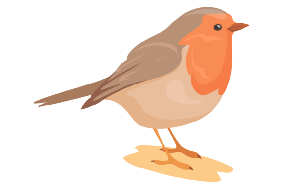 Robin Bird. Feathered Animal Stand on Gr: A Design Asset